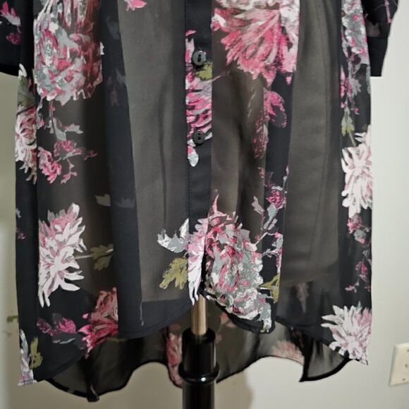 EUC MAURICES SHEER FLORAL BUTTON DOWN HIGH LOW DRESS LONGSLEEVES SZ M - Picture 6 of 16